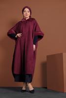 Tesettür giyim BORDO LİKRALI SÜET PANÇO 6330