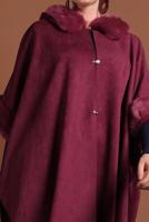 Tesettür giyim BORDO LİKRALI SÜET PANÇO 6330