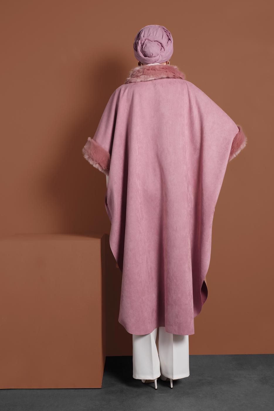 Tesettür giyim PUDRA LİKRALI SÜET PANÇO 6330