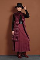 Tesettür giyim BORDO PAMUKLU KÜRKLÜ YELEK 5330