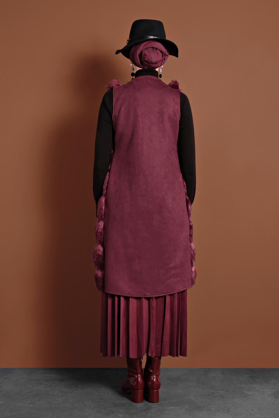 Tesettür giyim BORDO PAMUKLU KÜRKLÜ YELEK 5330