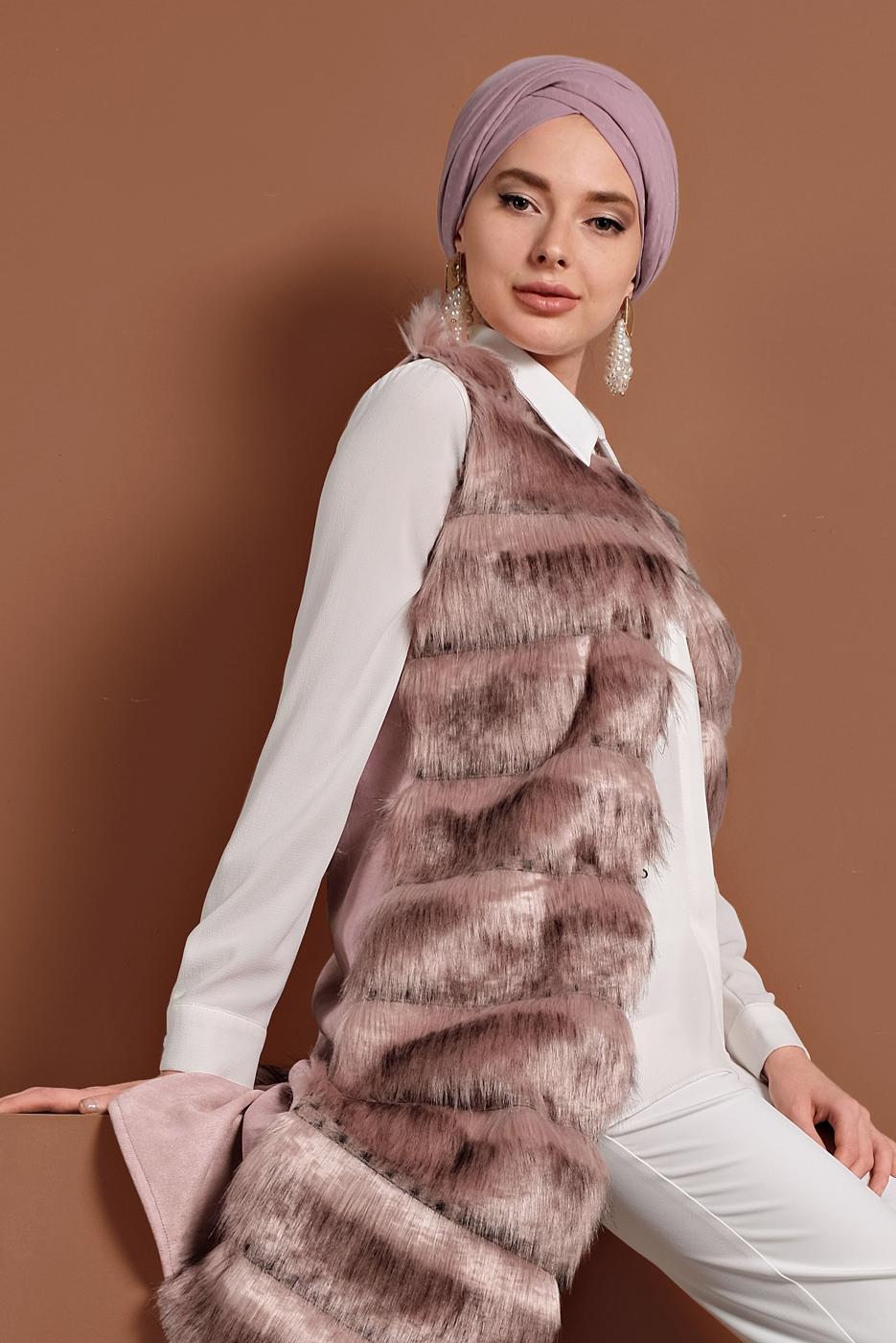 Tesettür giyim PUDRA PAMUKLU KÜRKLÜ YELEK 5330