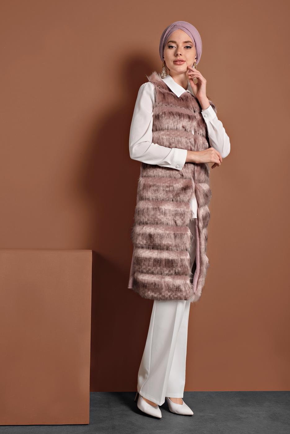 Tesettür giyim PUDRA PAMUKLU KÜRKLÜ YELEK 5330