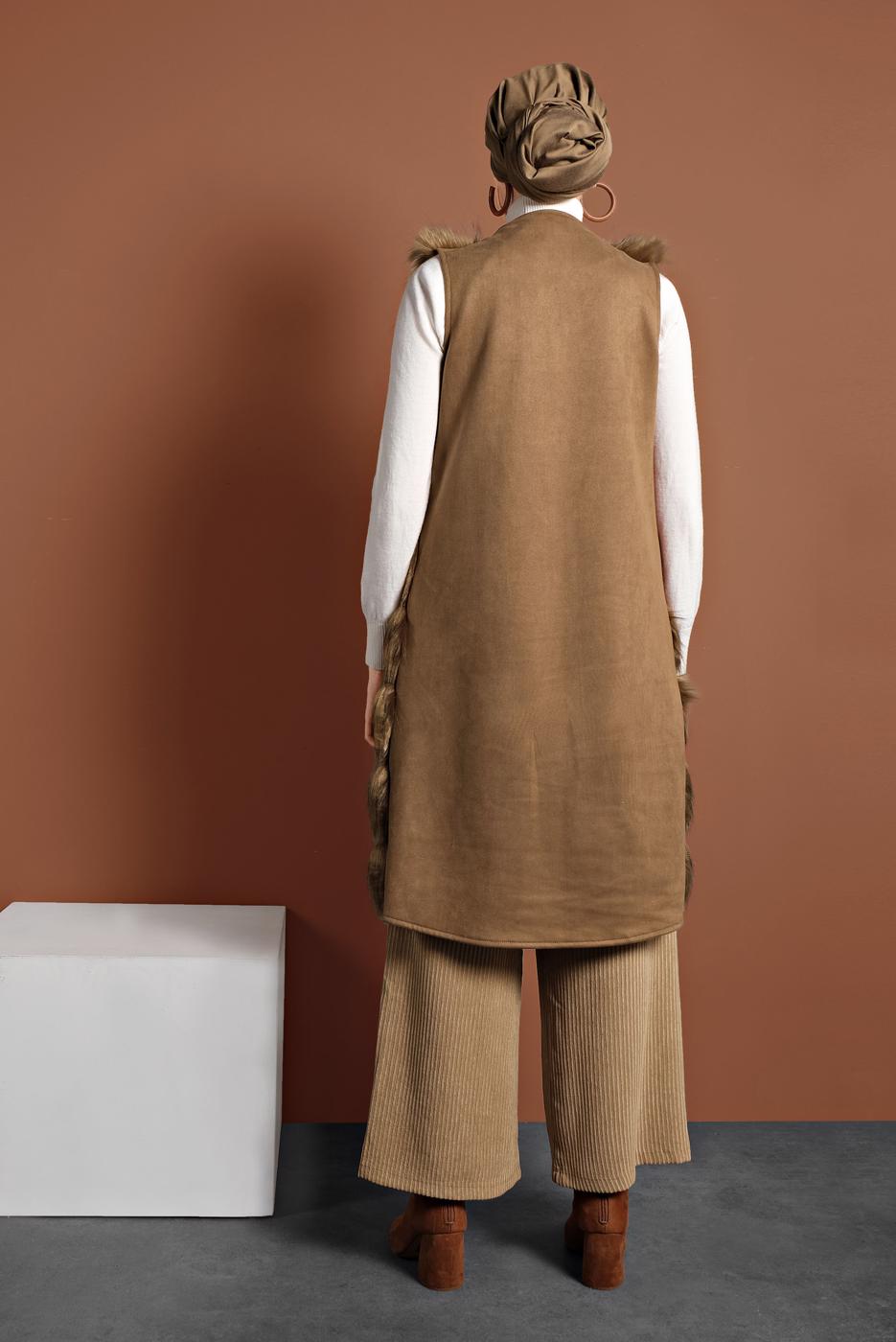 Tesettür giyim TABA PAMUKLU KÜRKLÜ YELEK 5330