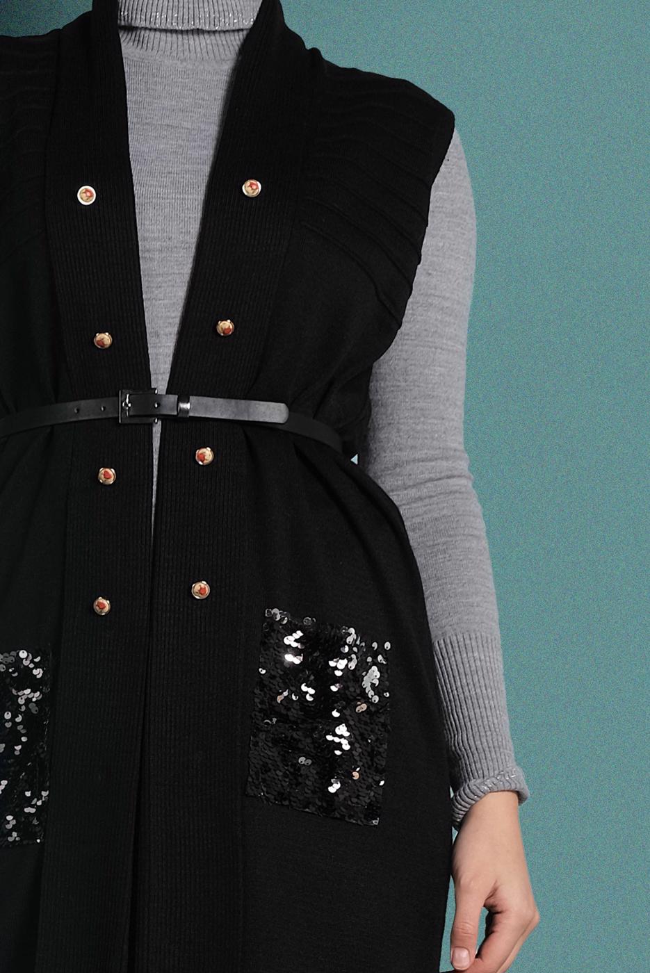 Vêtements hijab NOIR GILET À SEQUINS 06391