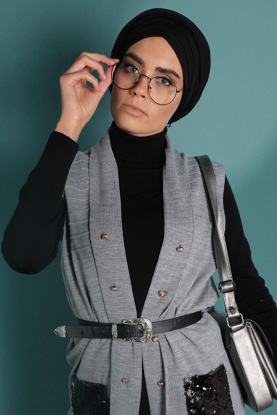 Vêtements hijab GRIS GILET À SEQUINS 06391