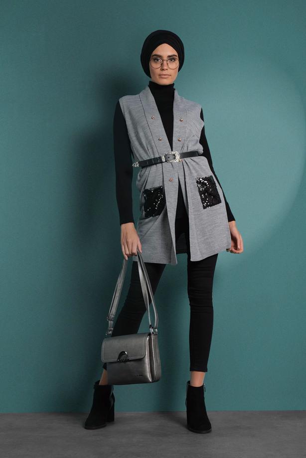 Vêtements hijab  SEQUINED KNIT VEST 06391  - TRENDTESETTÜR