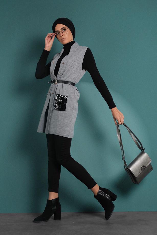 Vêtements hijab  SEQUINED KNIT VEST 06391  - TRENDTESETTÜR