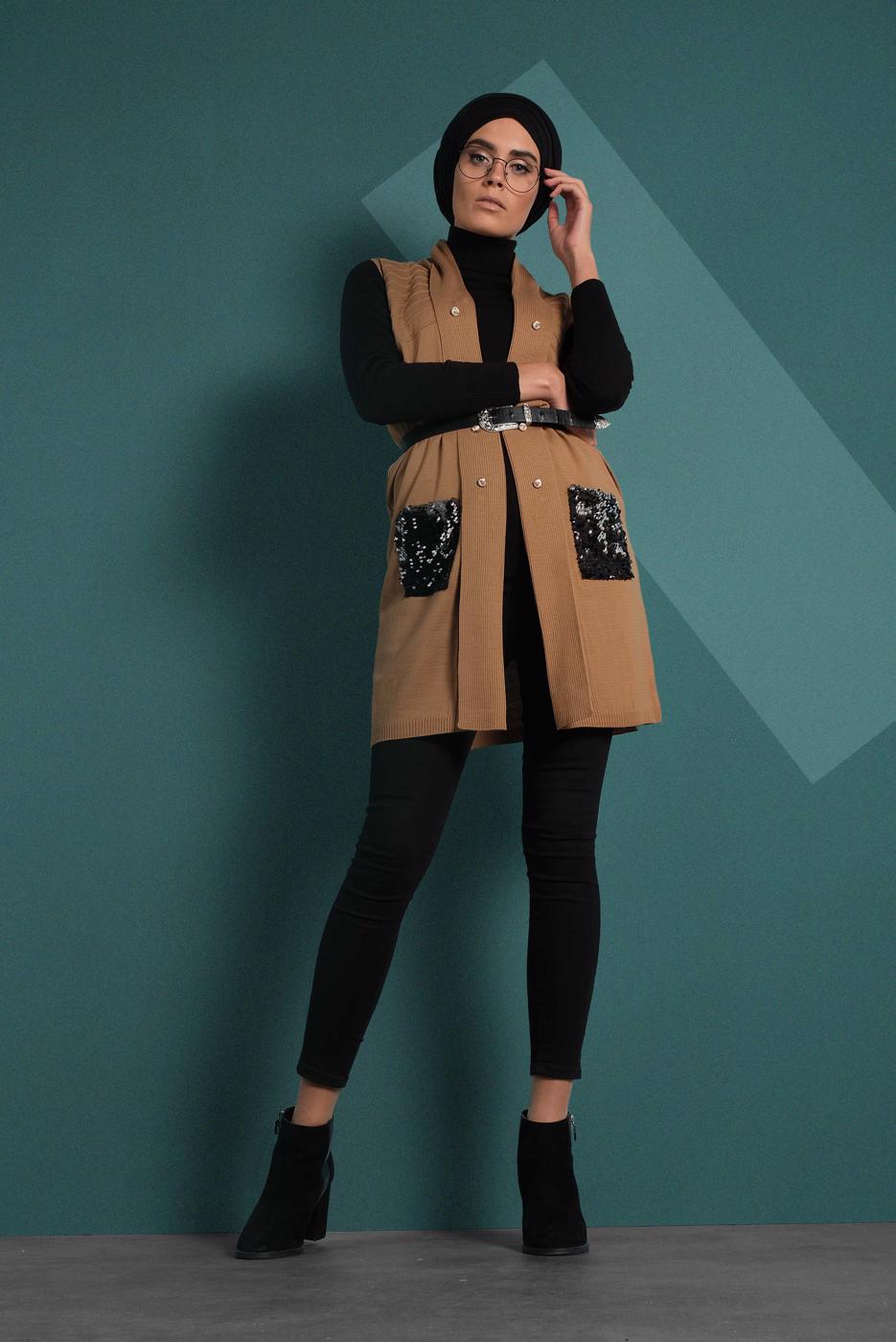 Vêtements hijab BRUN GILET À SEQUINS 06391