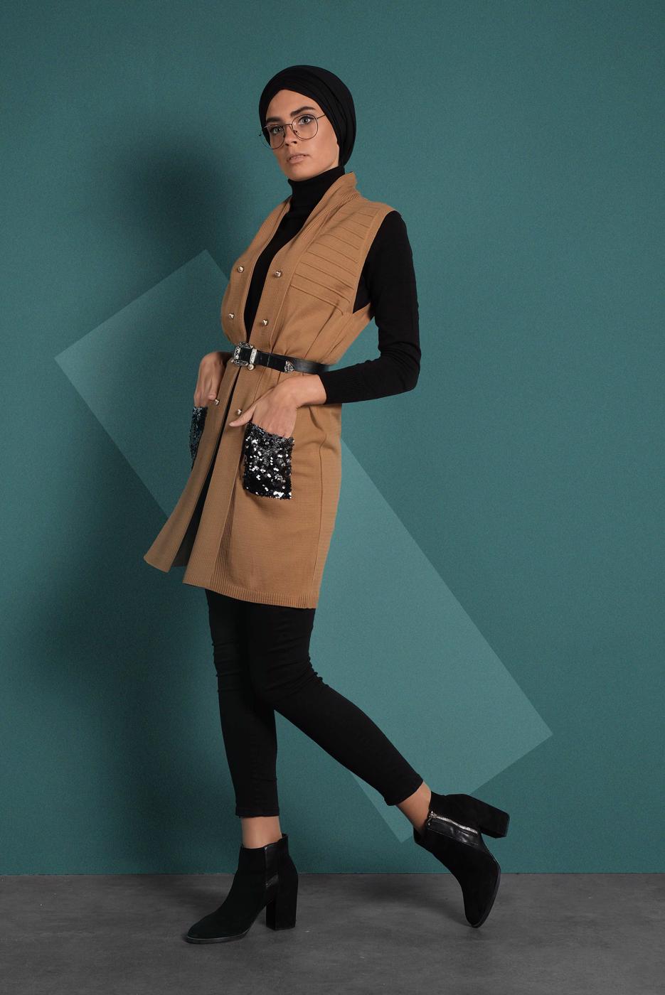 Vêtements hijab BRUN GILET À SEQUINS 06391
