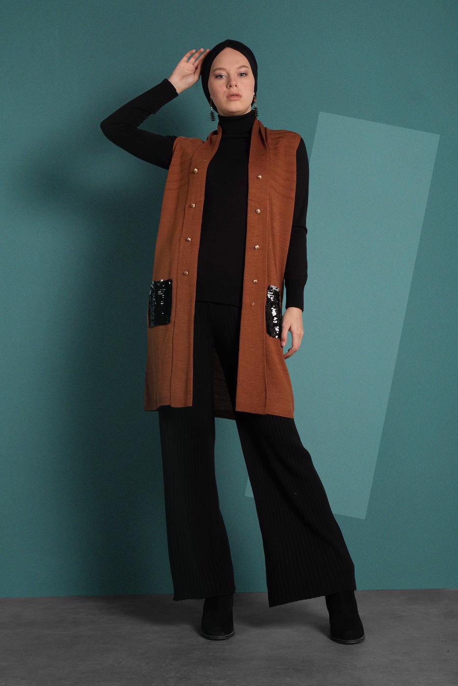 Vêtements hijab BRUN GILET À SEQUINS 06391