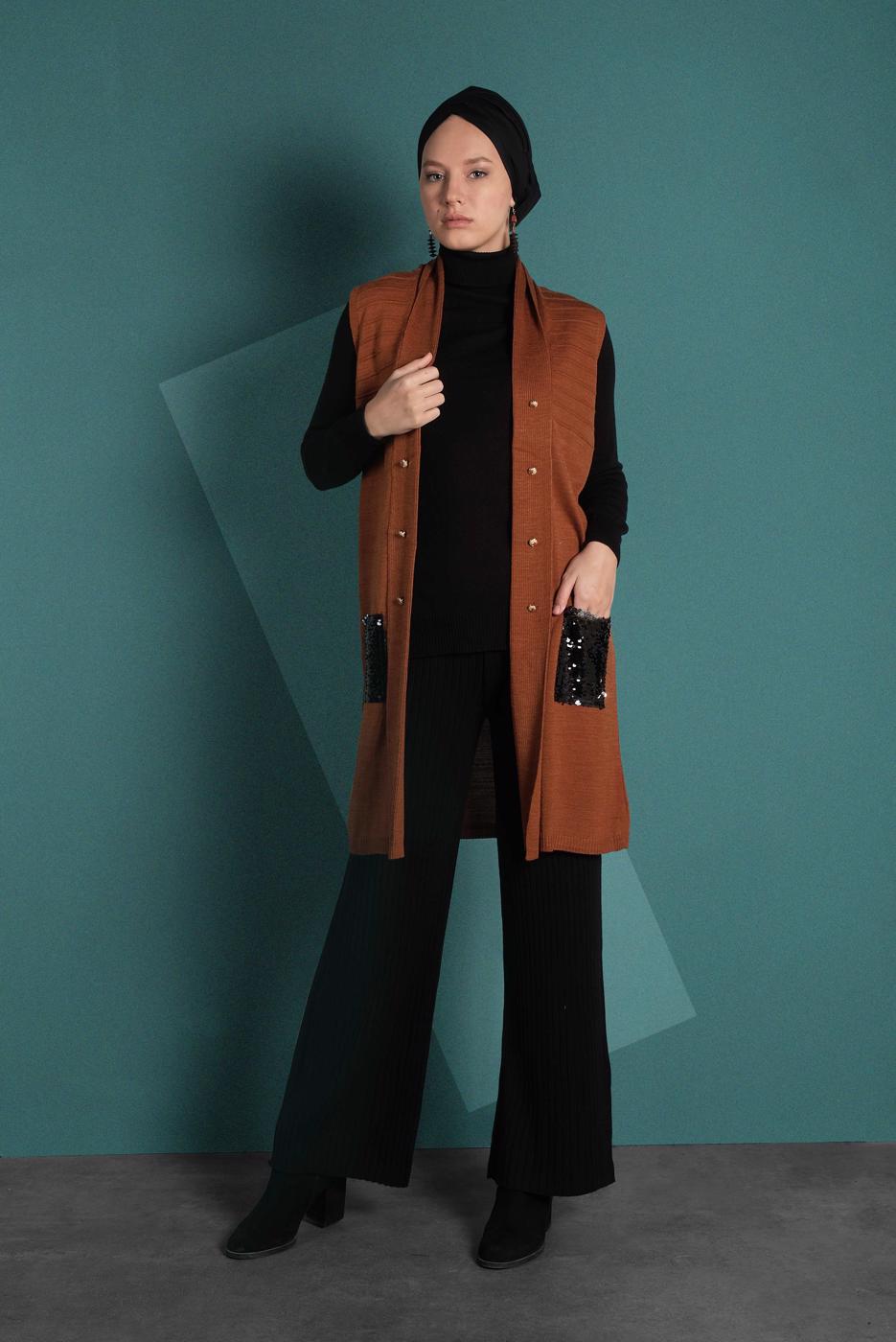Vêtements hijab BRUN GILET À SEQUINS 06391