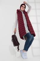 Tesettür giyim BORDO KAPÜŞONLU ŞİŞME YELEK 0007