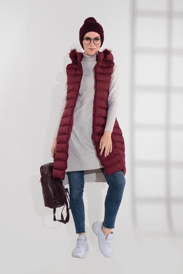 Tesettür giyim  KAPÜŞONLU ŞİŞME YELEK 0007 - TRENDTESETTÜR