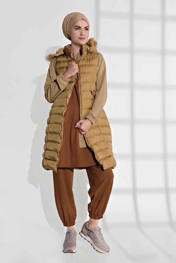 Tesettür giyim  KAPÜŞONLU ŞİŞME YELEK 0007 - TRENDTESETTÜR