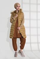 Tesettür giyim KAHVE KAPÜŞONLU ŞİŞME YELEK 0007