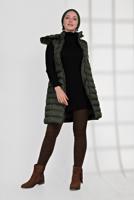 Tesettür giyim HAKİ KAPÜŞONLU ŞİŞME YELEK 0007