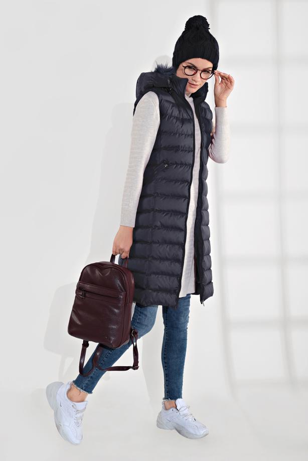 Tesettür giyim  KAPÜŞONLU ŞİŞME YELEK 0007 - TRENDTESETTÜR