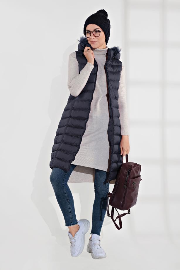 Tesettür giyim  KAPÜŞONLU ŞİŞME YELEK 0007 - TRENDTESETTÜR