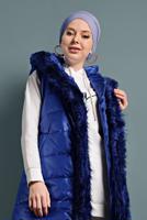 Tesettür giyim LACİVERT KÜRK DETAYLI ŞİŞME YELEK 0127