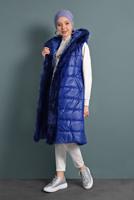 Tesettür giyim LACİVERT KÜRK DETAYLI ŞİŞME YELEK 0127