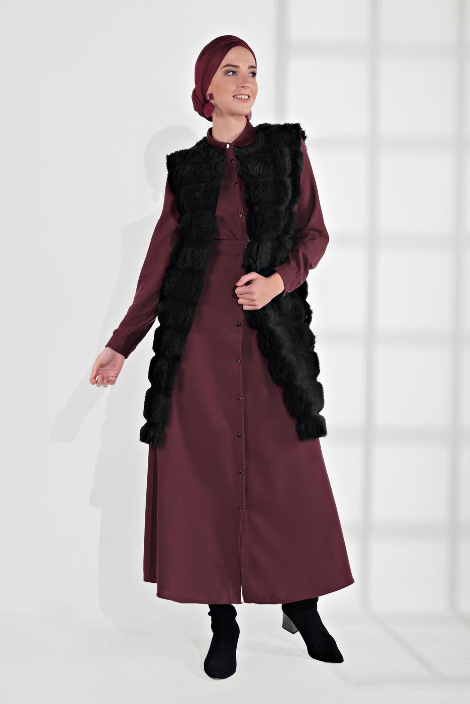 Tesettür giyim SİYAH PAMUKLU PELUŞ YELEK 1704