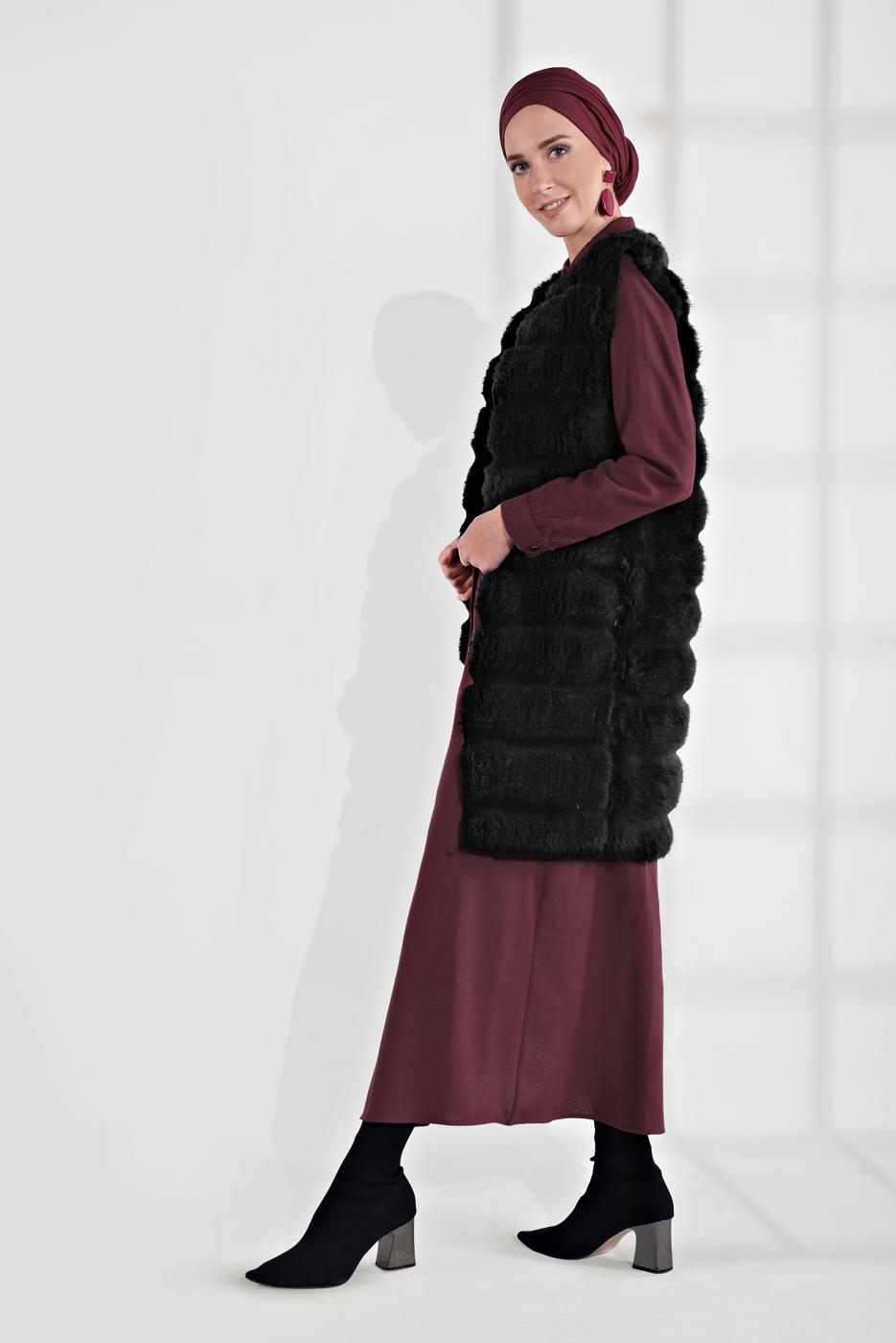 Tesettür giyim SİYAH PAMUKLU PELUŞ YELEK 1704
