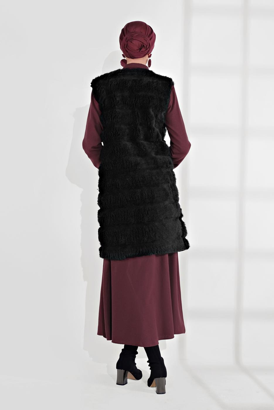 Tesettür giyim SİYAH PAMUKLU PELUŞ YELEK 1704