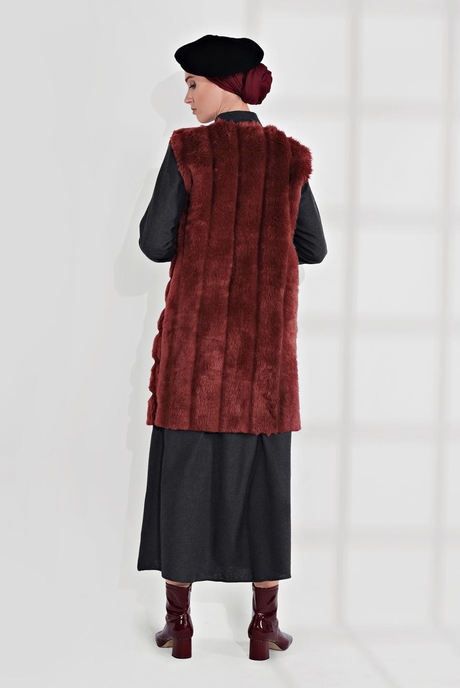 Tesettür giyim BORDO PAMUKLU PELUŞ YELEK 1704