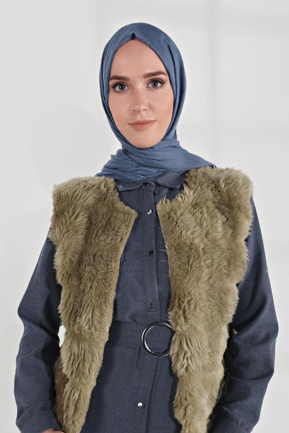 Tesettür giyim VİZON PAMUKLU PELUŞ YELEK 1704 