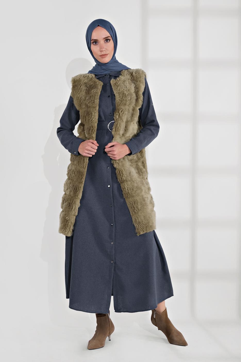 Tesettür giyim VİZON PAMUKLU PELUŞ YELEK 1704 