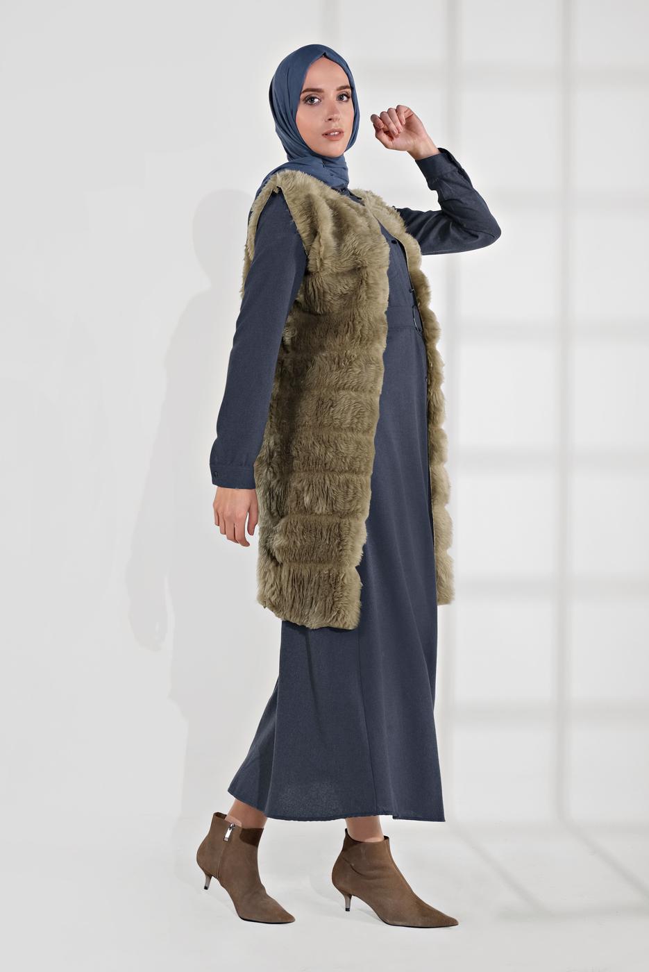 Tesettür giyim VİZON PAMUKLU PELUŞ YELEK 1704 