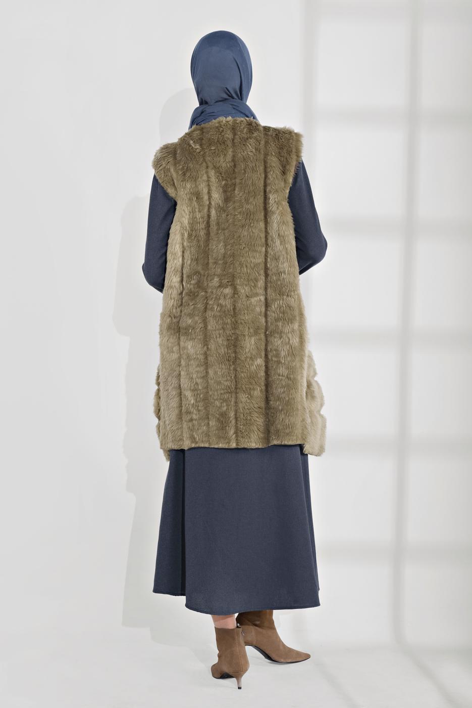 Tesettür giyim VİZON PAMUKLU PELUŞ YELEK 1704 