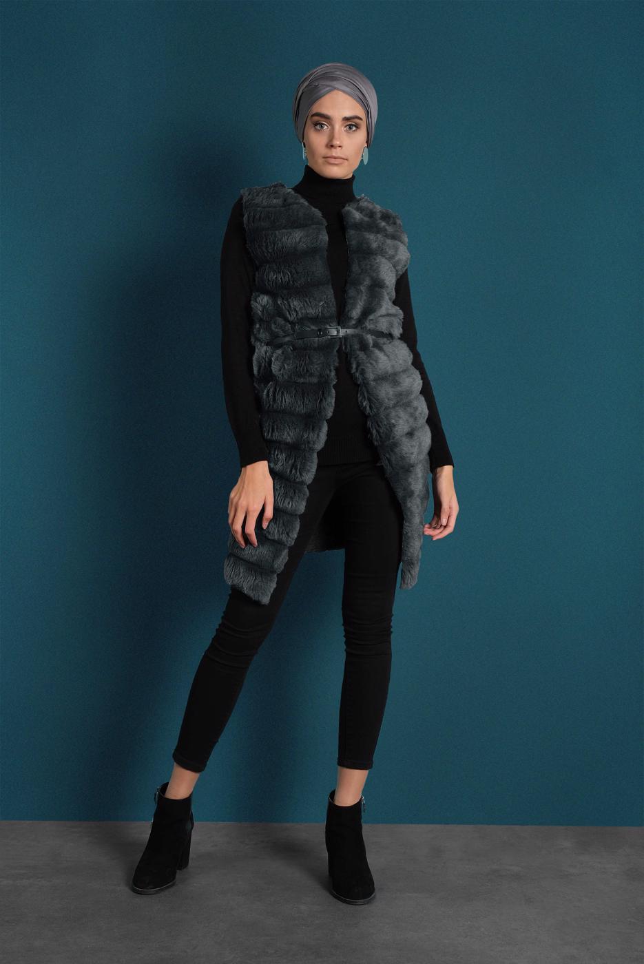 Vêtements hijab GRIS GILET EN COTON 2113 