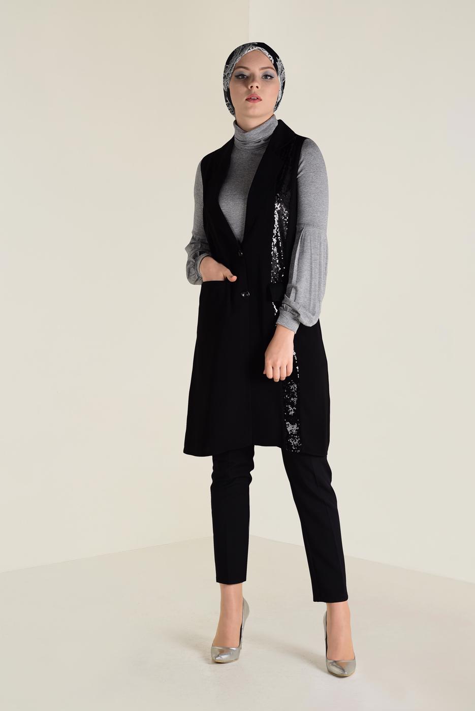 Vêtements hijab NOIR GILET À SEQUINS 4299 