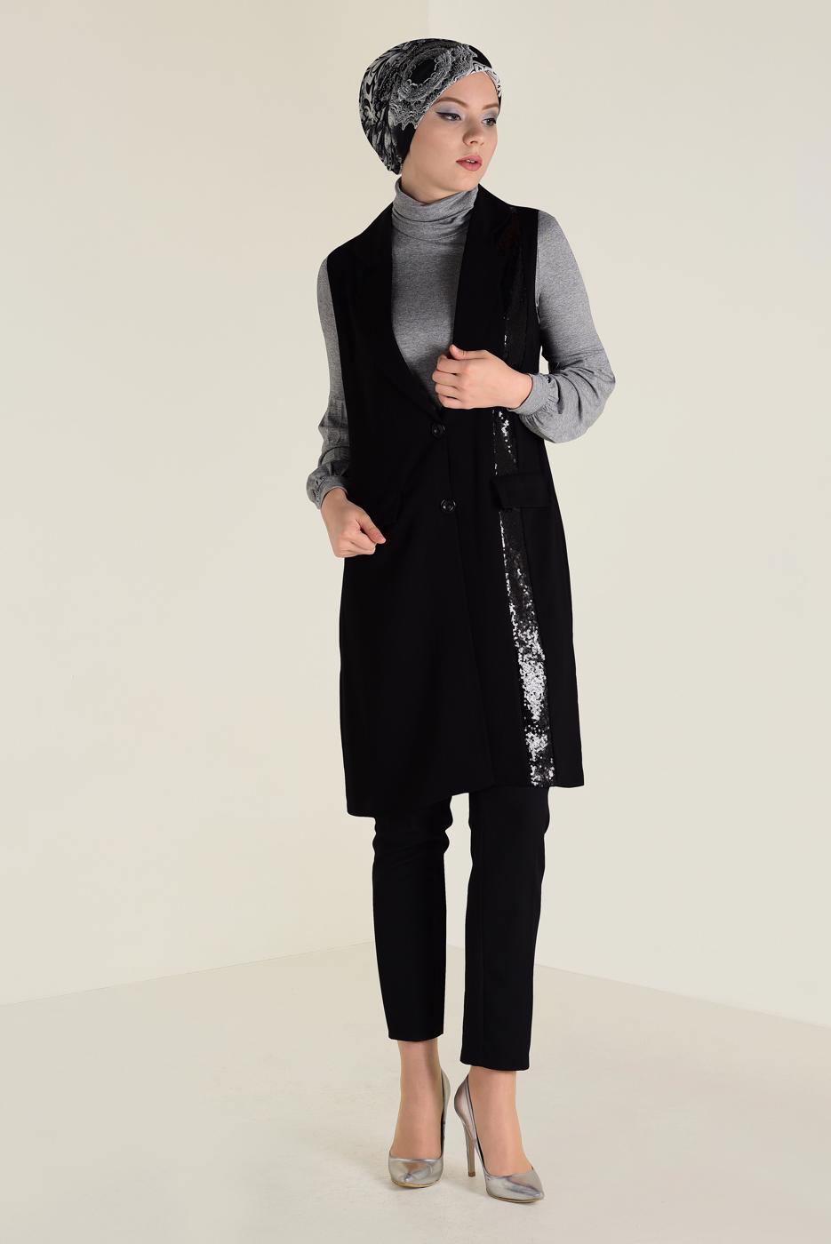 Vêtements hijab NOIR GILET À SEQUINS 4299 