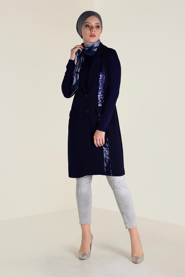Tesettür giyim  PUL PAYET ŞERİTLİ YELEK 4299 - TRENDTESETTÜR