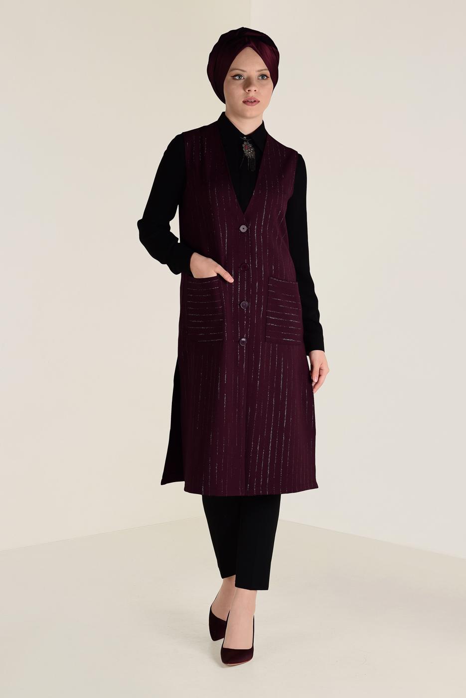 Tesettür giyim MÜRDÜM SİM ÇİZGİLİ KLASİK YELEK 4575