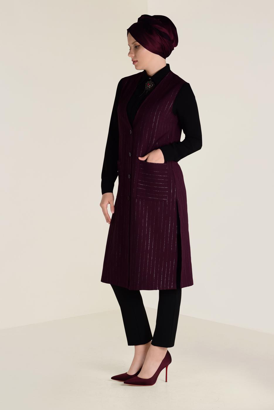 Tesettür giyim MÜRDÜM SİM ÇİZGİLİ KLASİK YELEK 4575