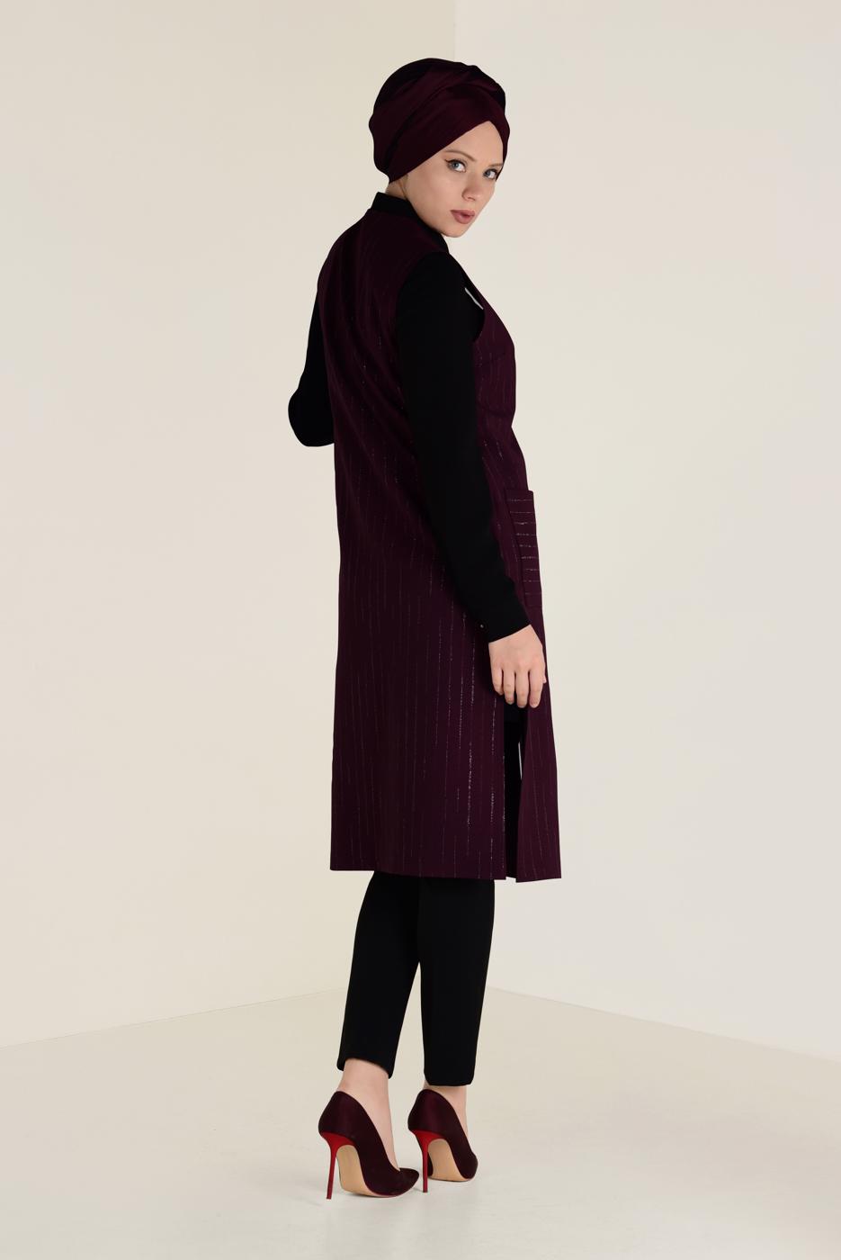 Tesettür giyim MÜRDÜM SİM ÇİZGİLİ KLASİK YELEK 4575