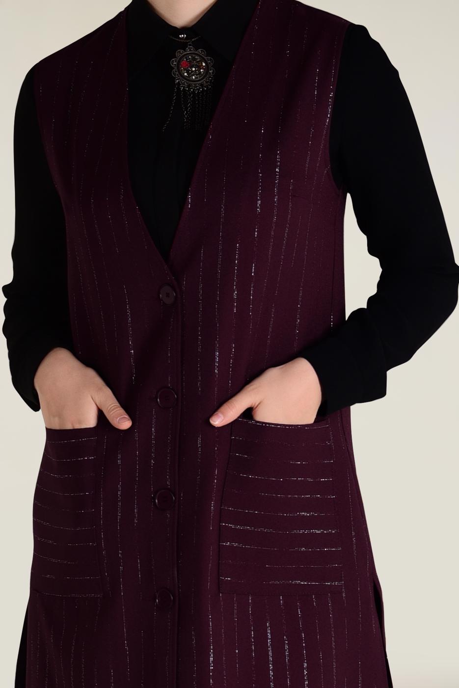 Tesettür giyim MÜRDÜM SİM ÇİZGİLİ KLASİK YELEK 4575