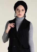 Tesettür giyim SİYAH ALVİNA CEPLERİ TÜY DETAYLI DÜĞMELİ YELEK 4579