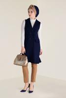 Tesettür giyim LACİVERT ALVİNA CEPLERİ TÜY DETAYLI DÜĞMELİ YELEK 4579