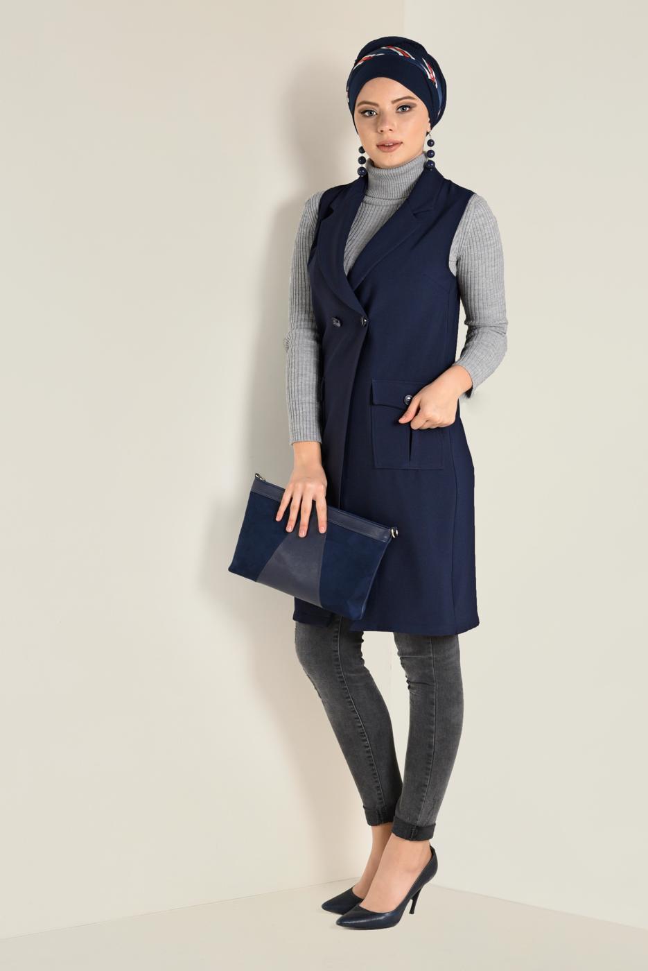 Vêtements hijab BLEU MARINE GILET À DEUX RANGÉES DE BOUTONS 4643 