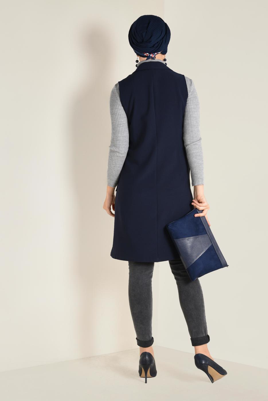 Vêtements hijab BLEU MARINE GILET À DEUX RANGÉES DE BOUTONS 4643 