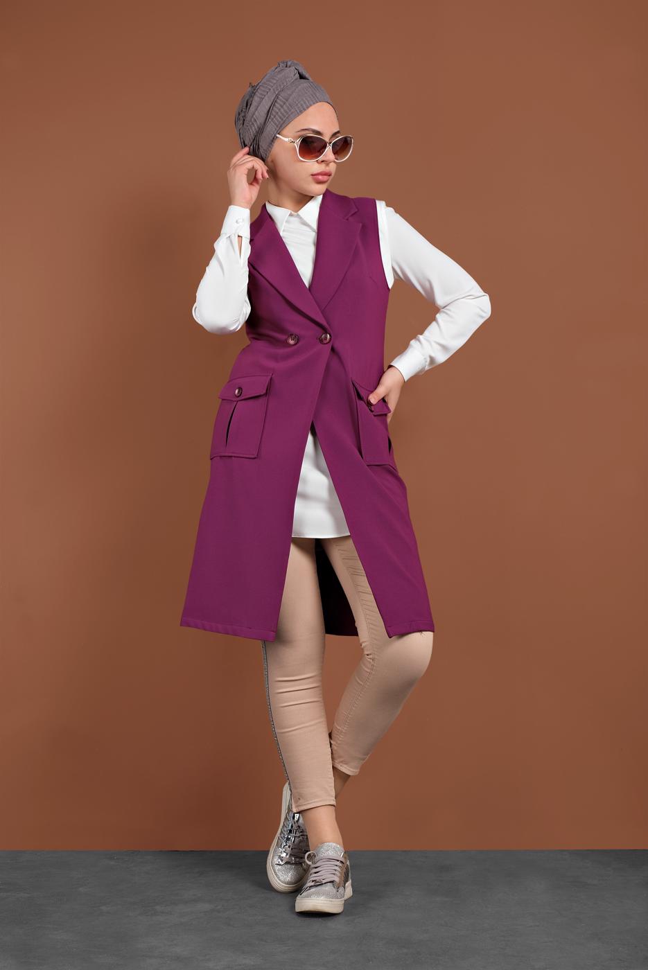 Vêtements hijab POURPRE GILET À DEUX RANGÉES DE BOUTONS 4643 