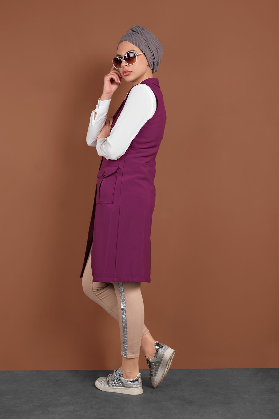 Vêtements hijab POURPRE GILET À DEUX RANGÉES DE BOUTONS 4643 