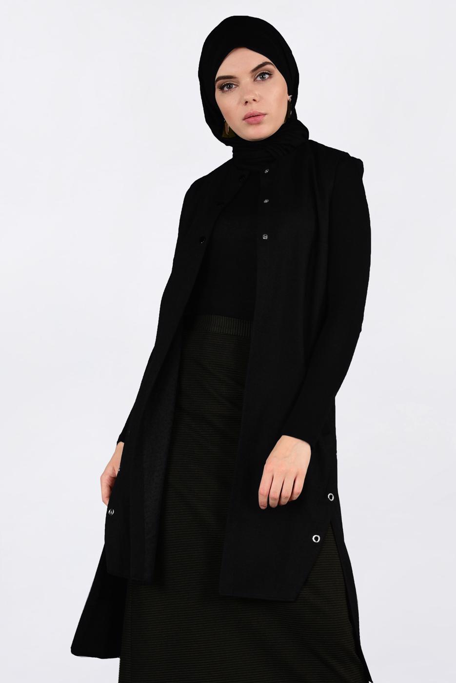 Hijab clothing BLACK GROMMET DETAILED VEST 4740 