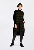 Tesettür giyim HAKİ KUŞGÖZÜ DETAYLI YATAY ŞERİTLİ YELEK 4749