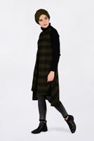 Tesettür giyim HAKİ KUŞGÖZÜ DETAYLI YATAY ŞERİTLİ YELEK 4749